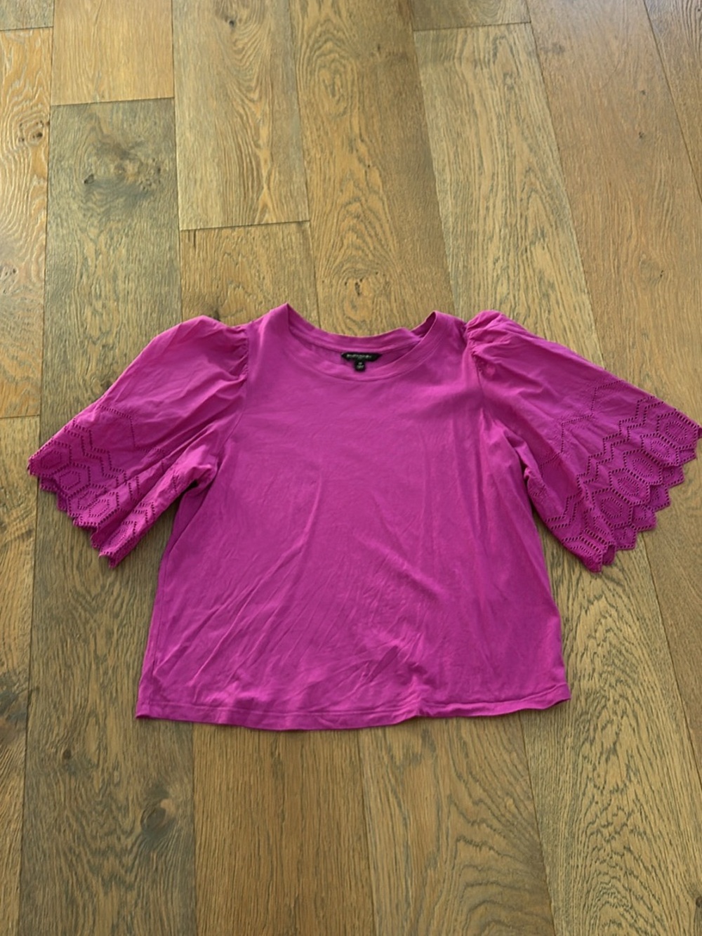 Banana Republic Fuchsia Puff-Sleeve Crochet Trim Tee